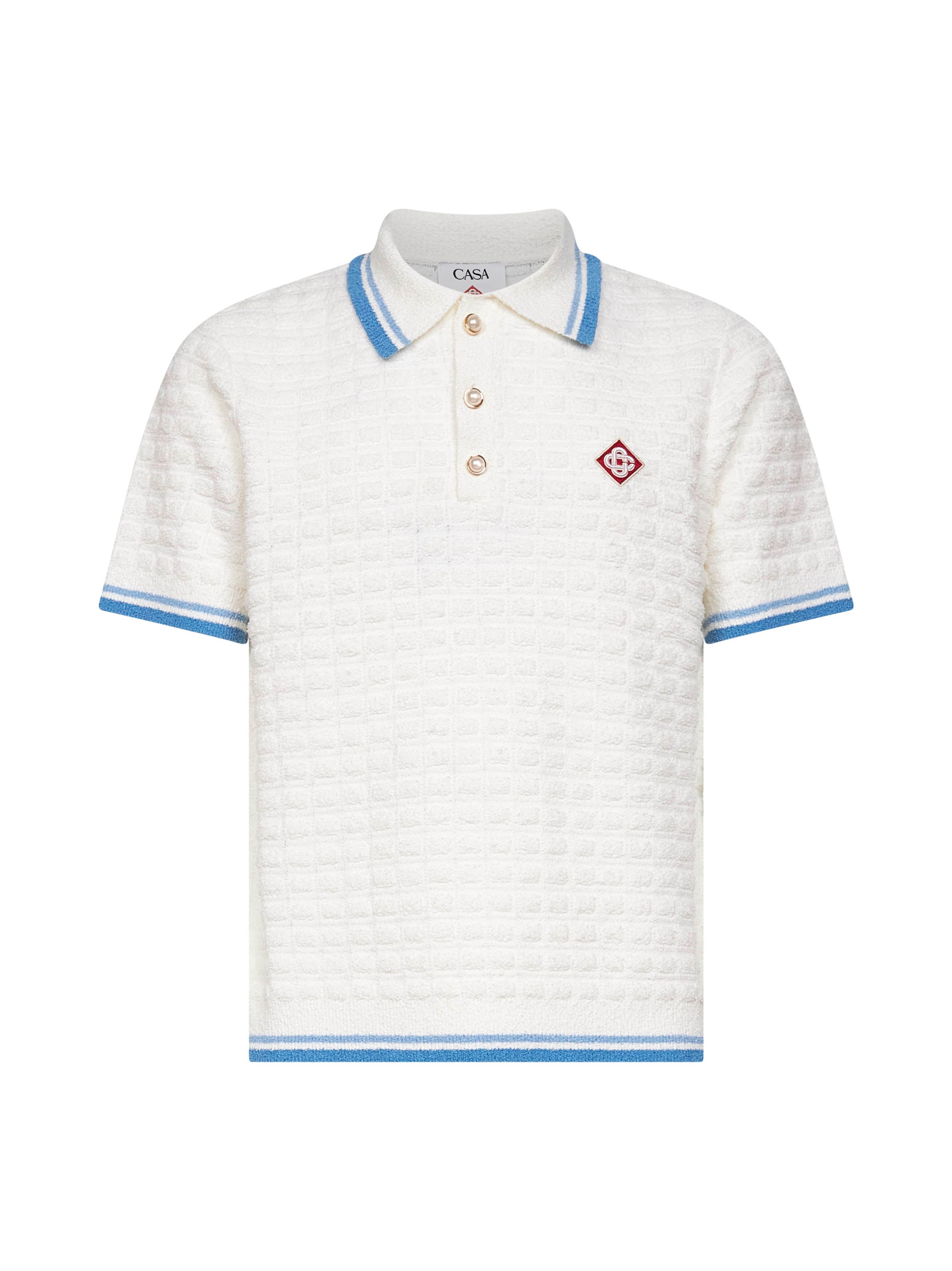 Tシャツ・カットソー Casablanca White boucle polo shirt (MPF25KW99901 WHITE) White bouclé short-sleeved polo shirt – Daniello.com