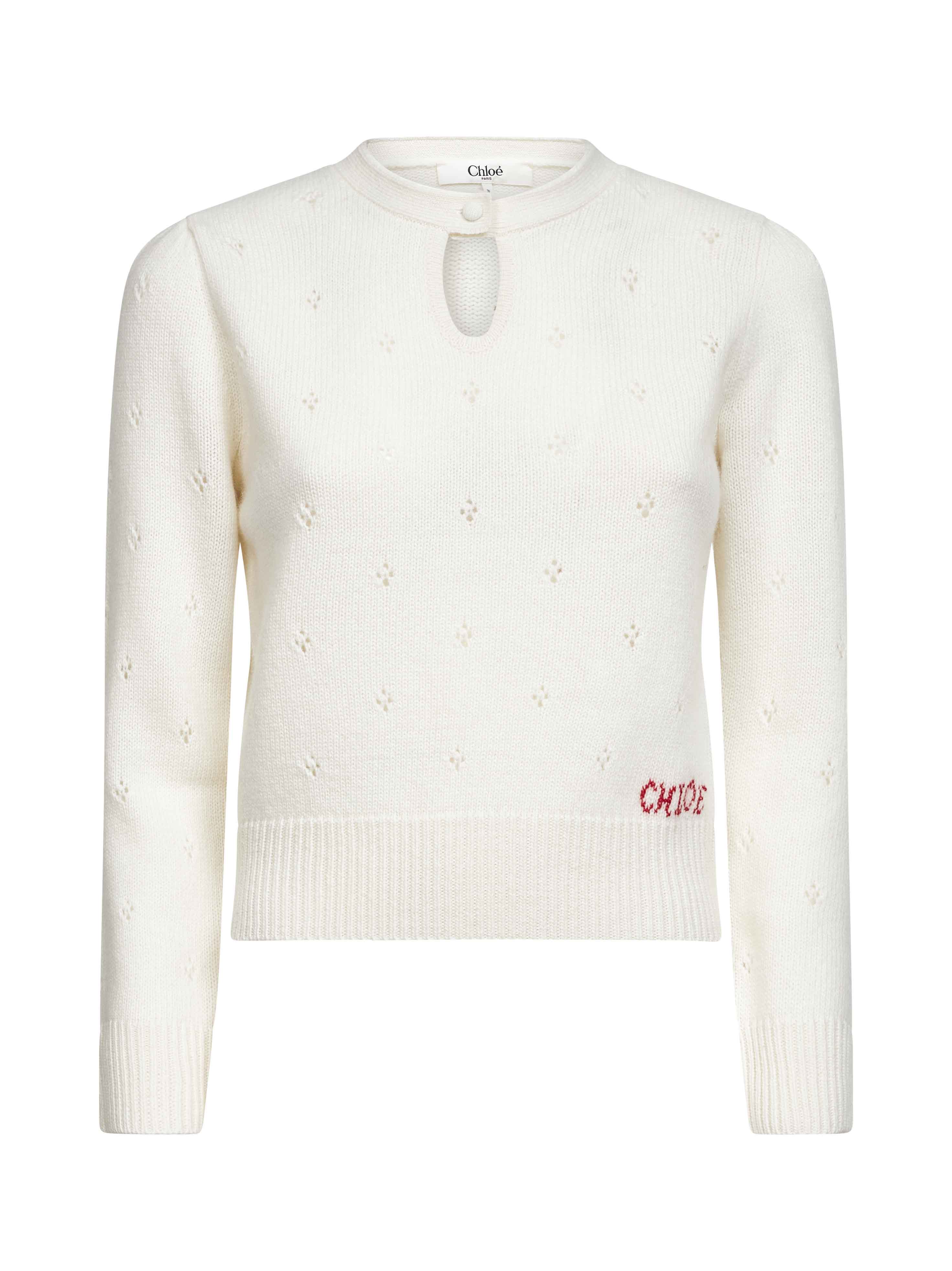 Ivory openwork knit fitted sweater – Daniello.com