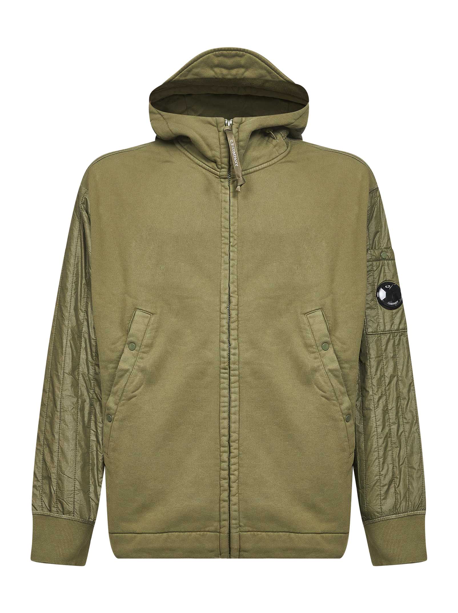 Green Diagonal Raised Fleece Mixed zip-up hoodie –