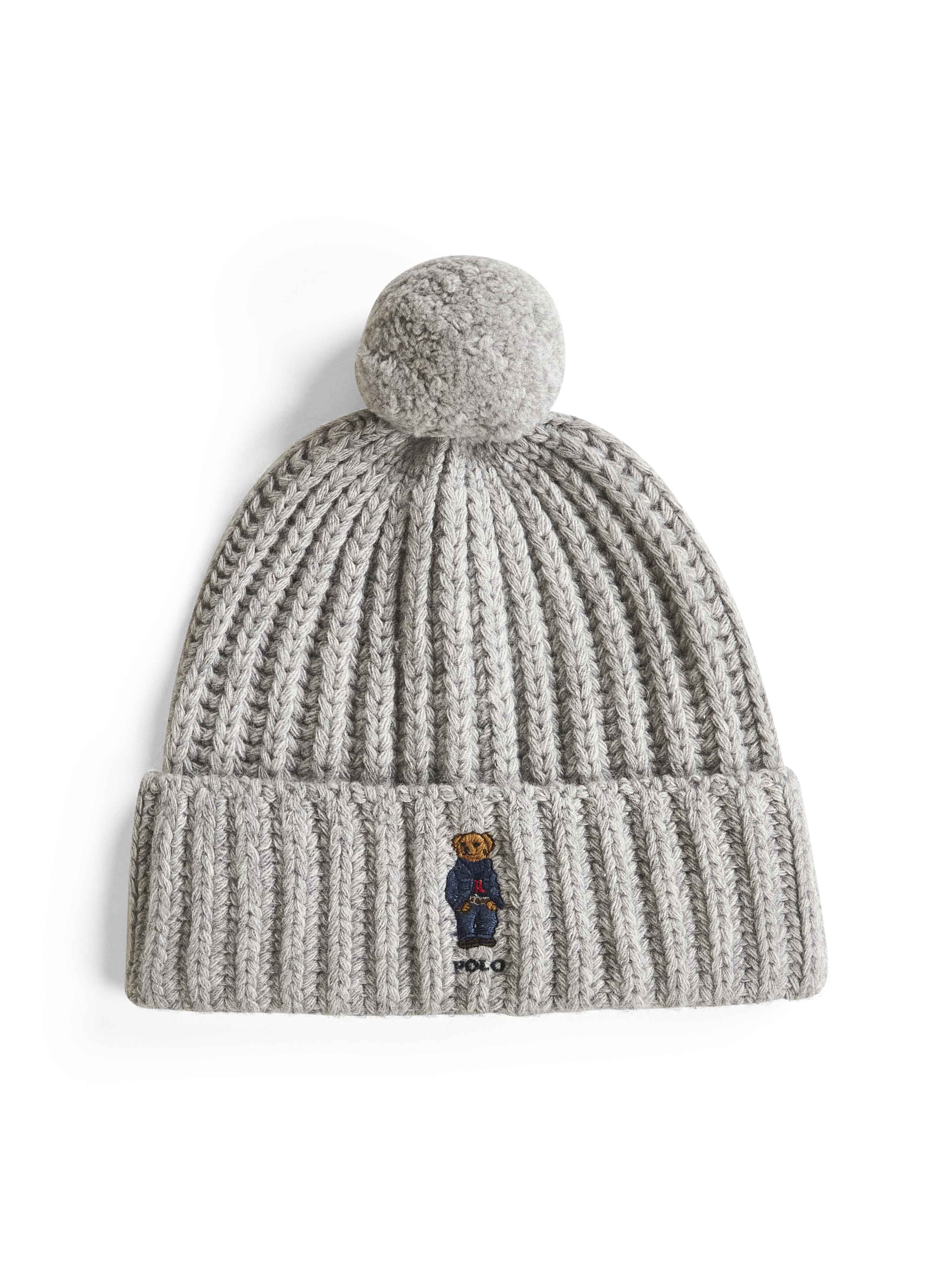 ニットキャップ・ビーニー Ralph Lauren FW25 BEAR BEANIE PON PON (455936112 001) Grey Polo Bear pom pom beanie – Daniello.com