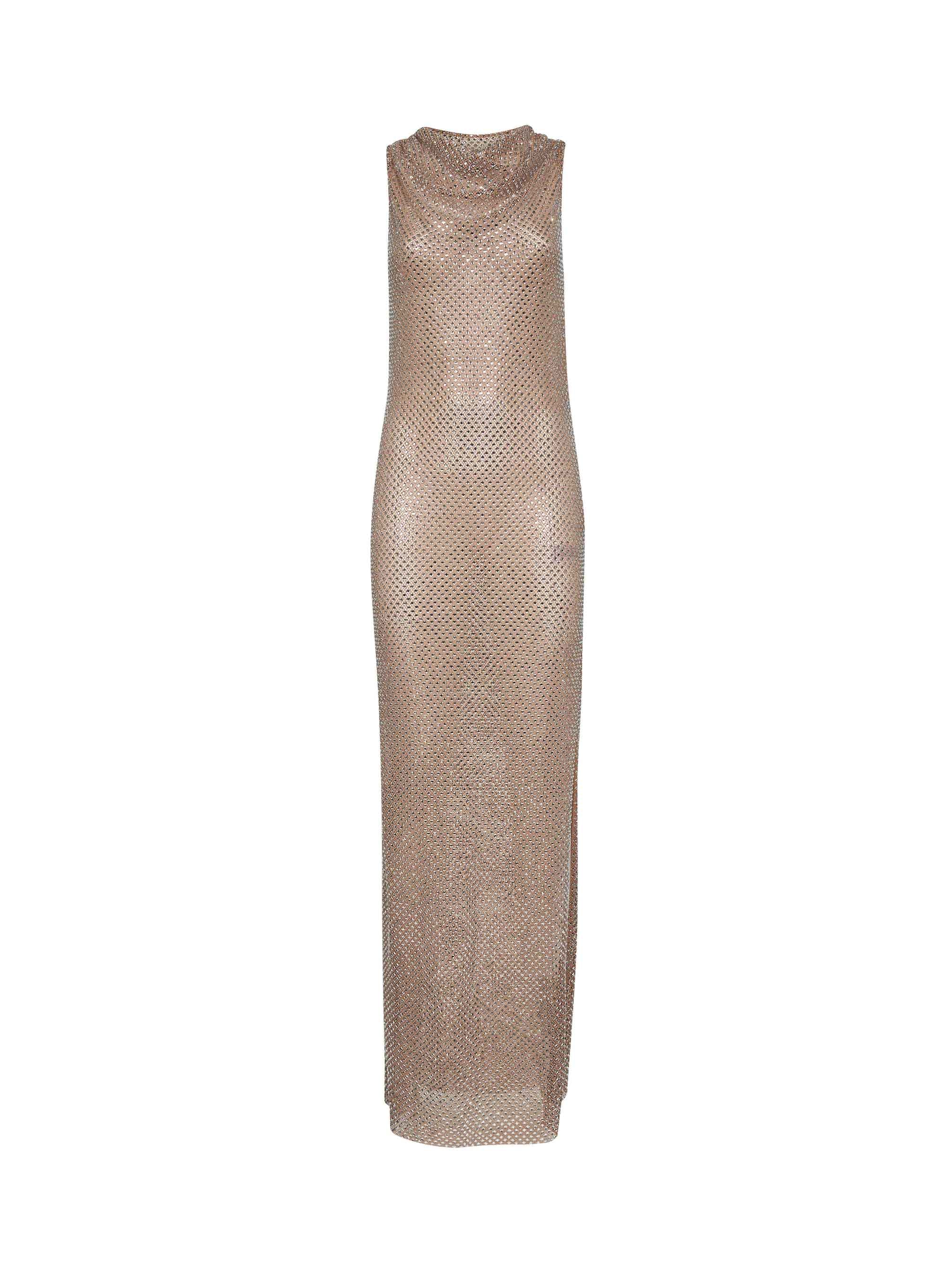 Silver rhinestone fishnet maxi dress – Daniello.com