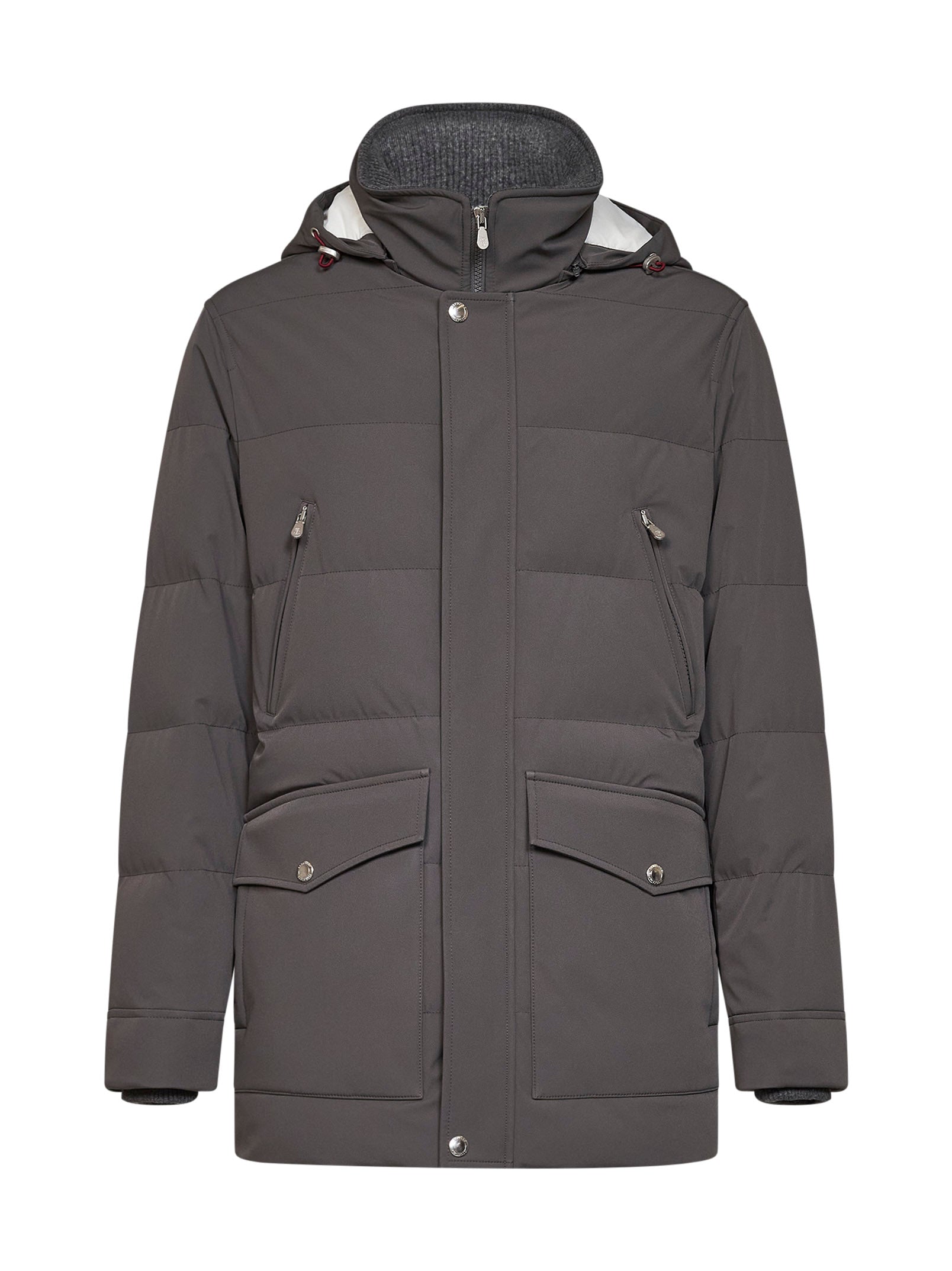 Steel grey bonded nylon padded hooded parka – Daniello.com