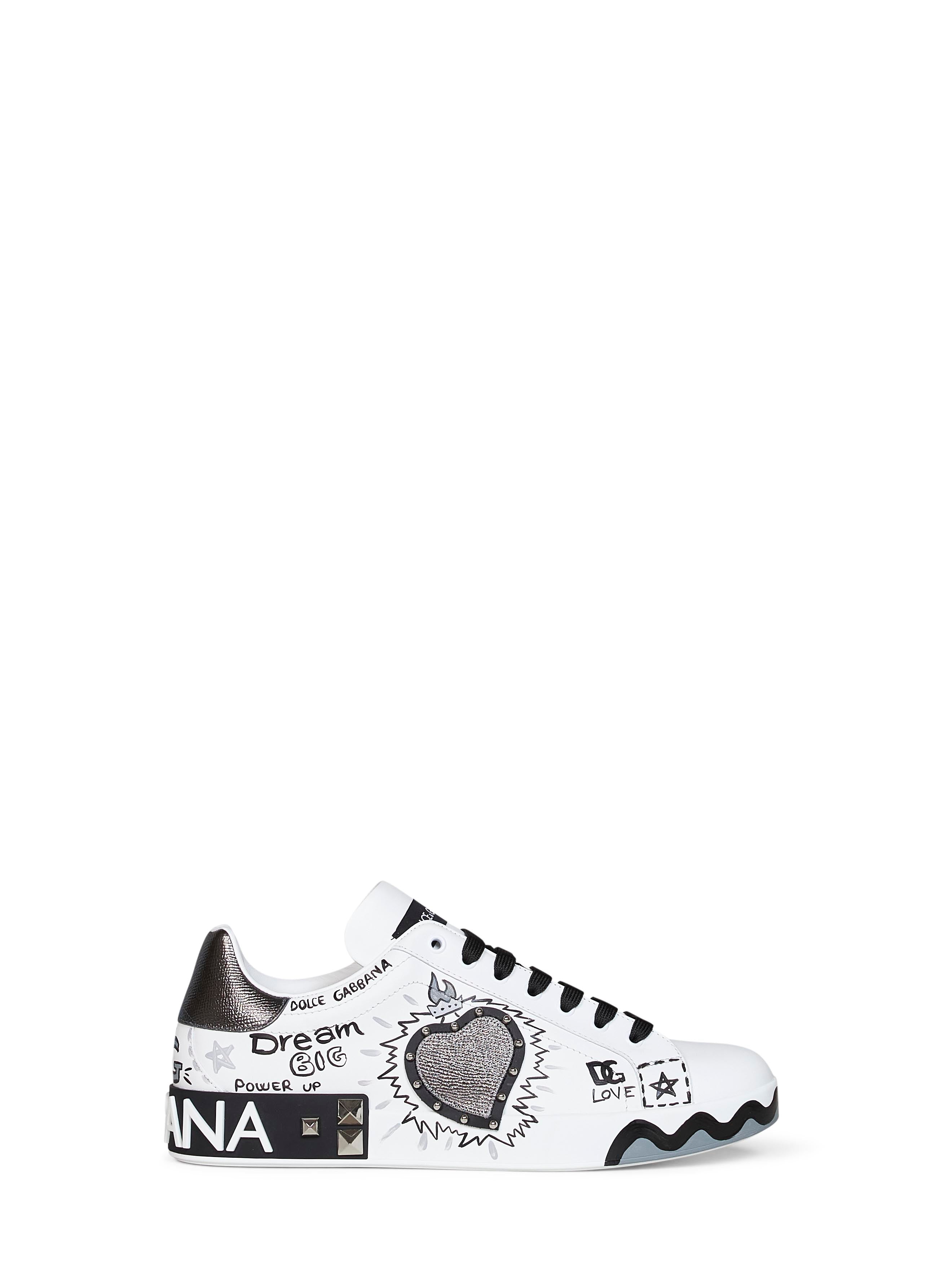 White hand-painted leather Portofino low-top sneakers – Daniello.com