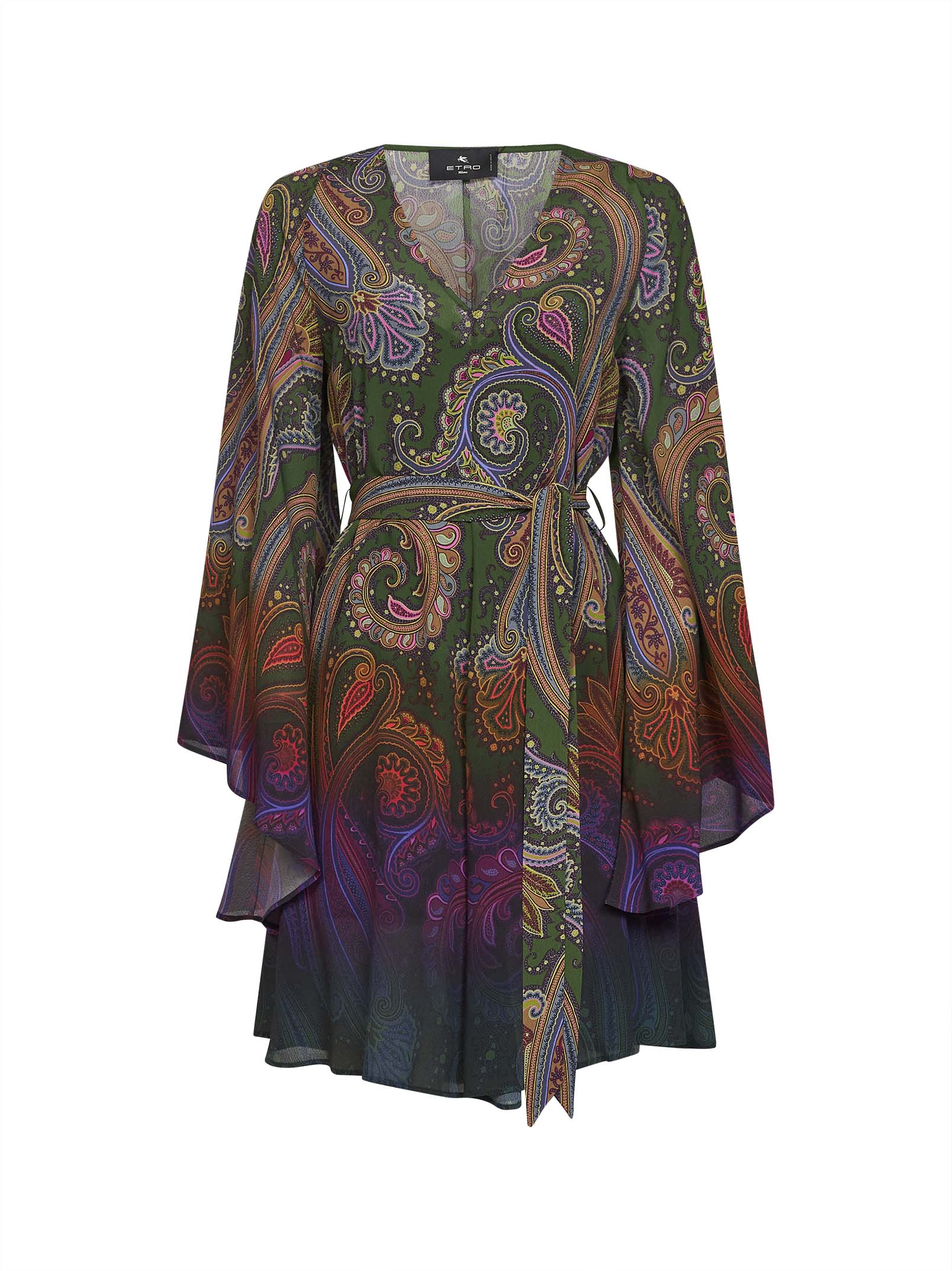 Etro Mini Dress Paisley-print V-neck bell-sleeve