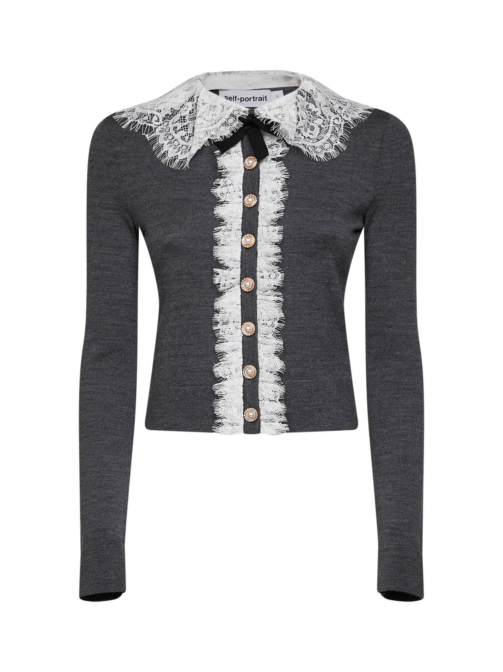 Grey wool knit cardigan with lace collar – Daniello.com