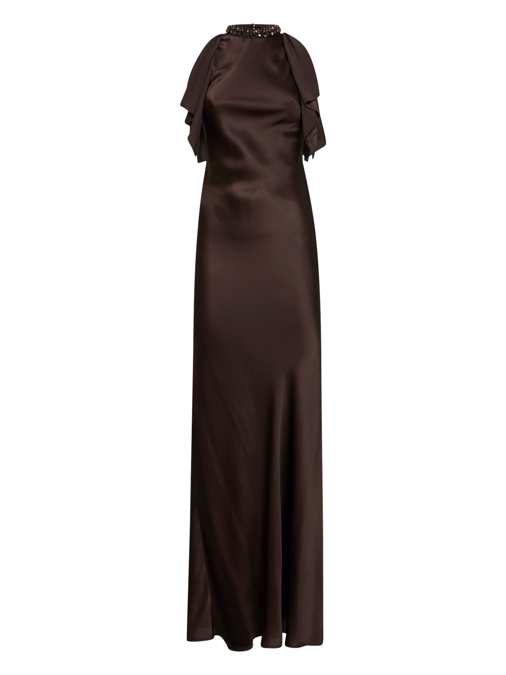 ALINA' | Dark Brown Satin Crystal-embellished Long Dress | Women