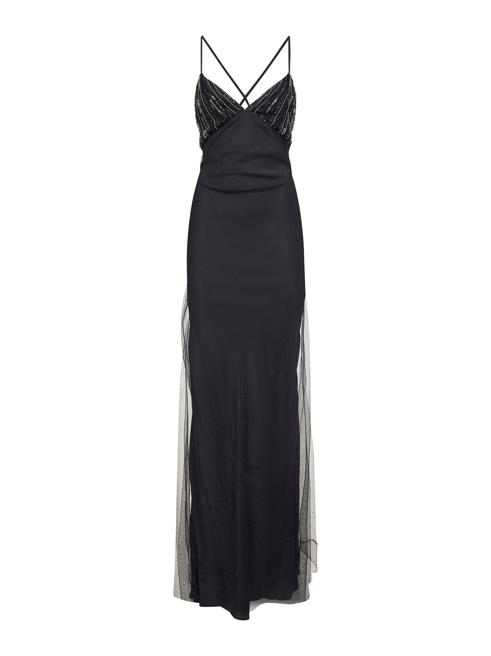 Black tulle long dress with embroidered cups – Daniello.com