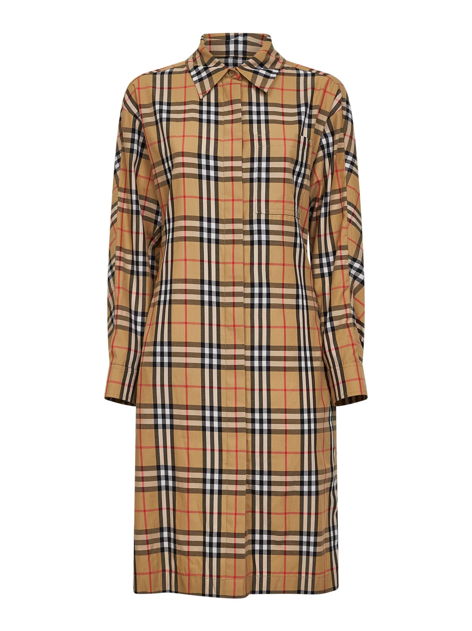 Burberry | Sand beige Check Cotton midi Shirt Dress | Women | 4 Burberry | Sand beige Check Cotton midi Shirt Dress | Women | 4