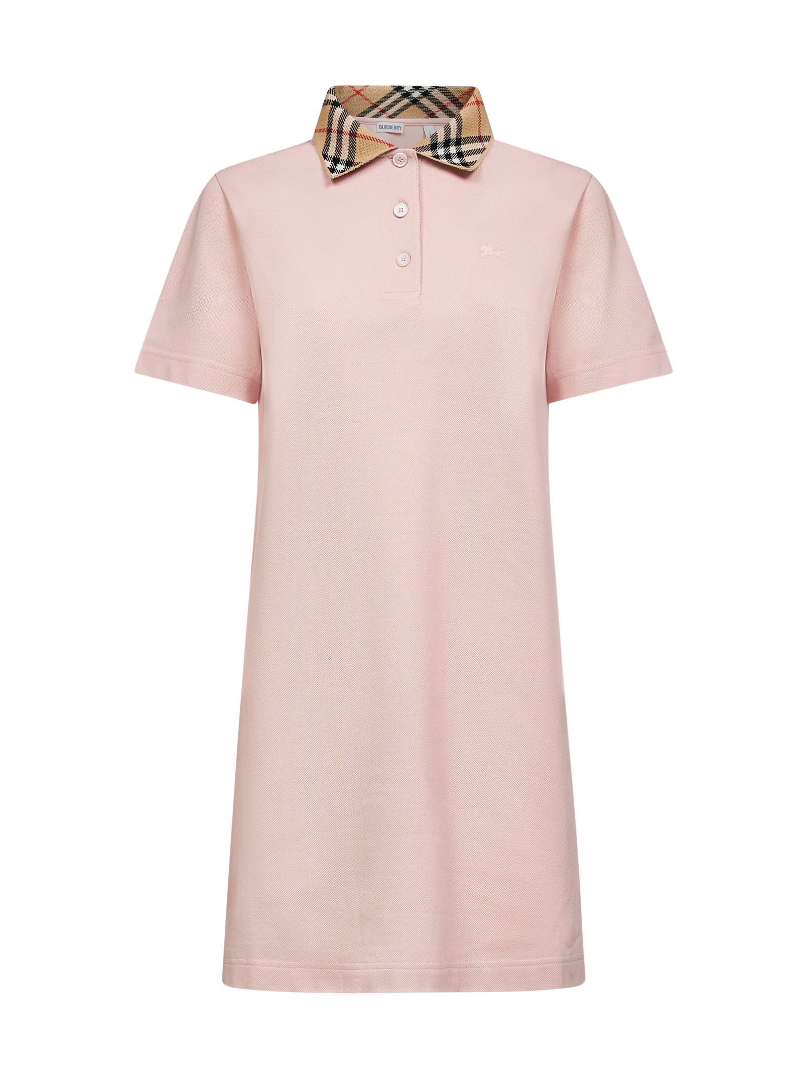 burberry women's dress shirt Pink piqué shirt polo dress with Check collar – Daniello.com