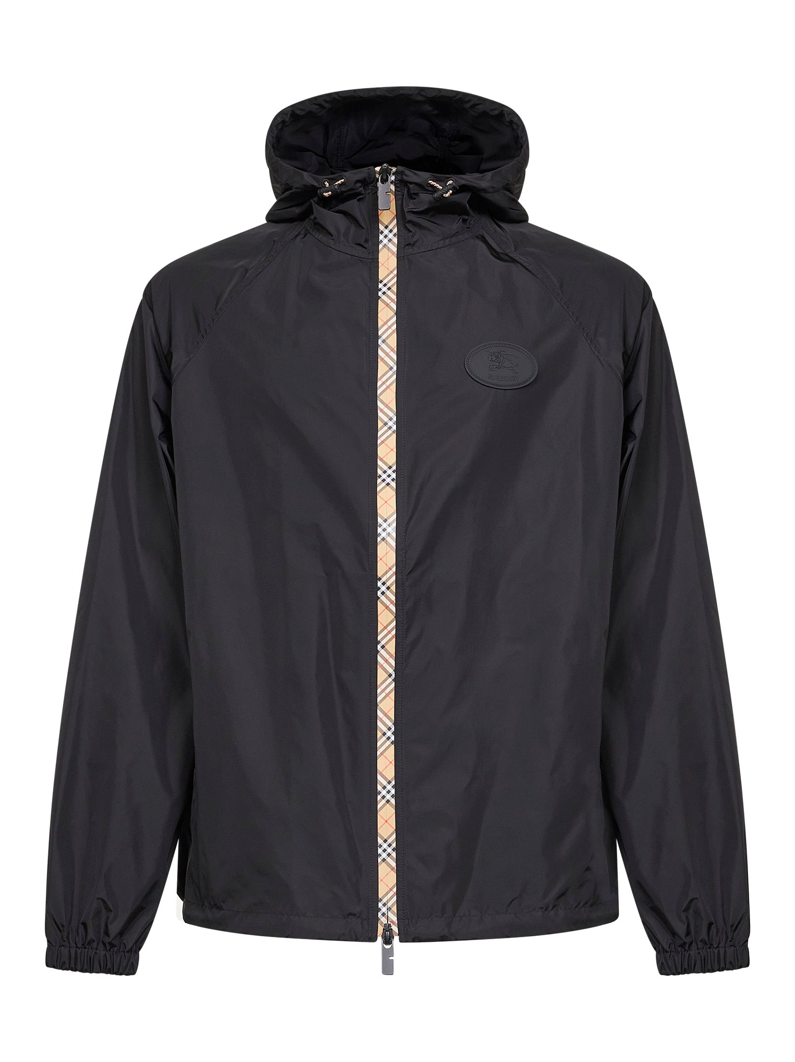 Black nylon hooded jacket with Check tape – Daniello.com