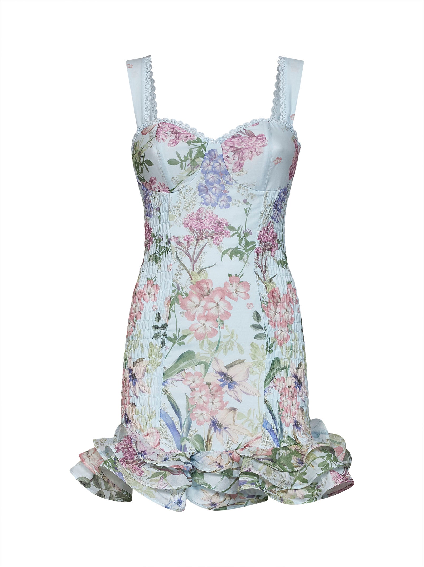 Light blue printed cotton blend Sunil bustier mini dress
