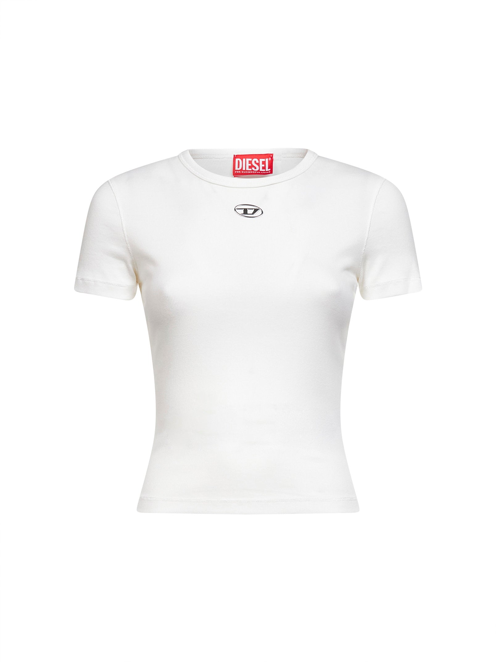 White ribbed stretch jersey T-Ele-Long-Od T-shirt – Daniello.com