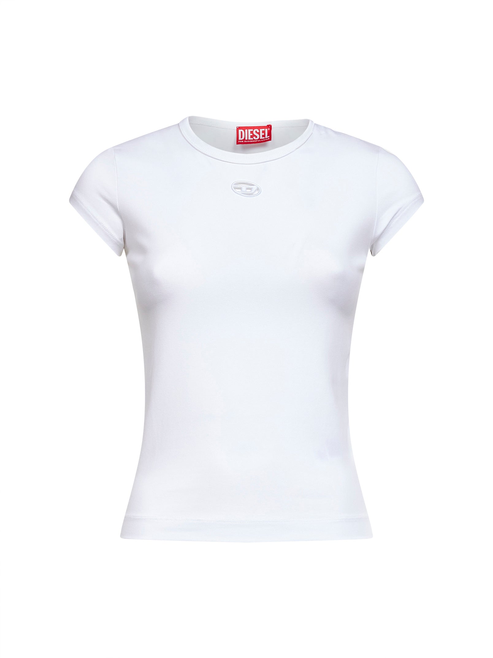DIESEL　WOMEN'S　T-SHIRT　M　A05033　LOGO　白新品 T-ANGIE Woman: Cotton T-shirt with cut-out D logo | Diesel