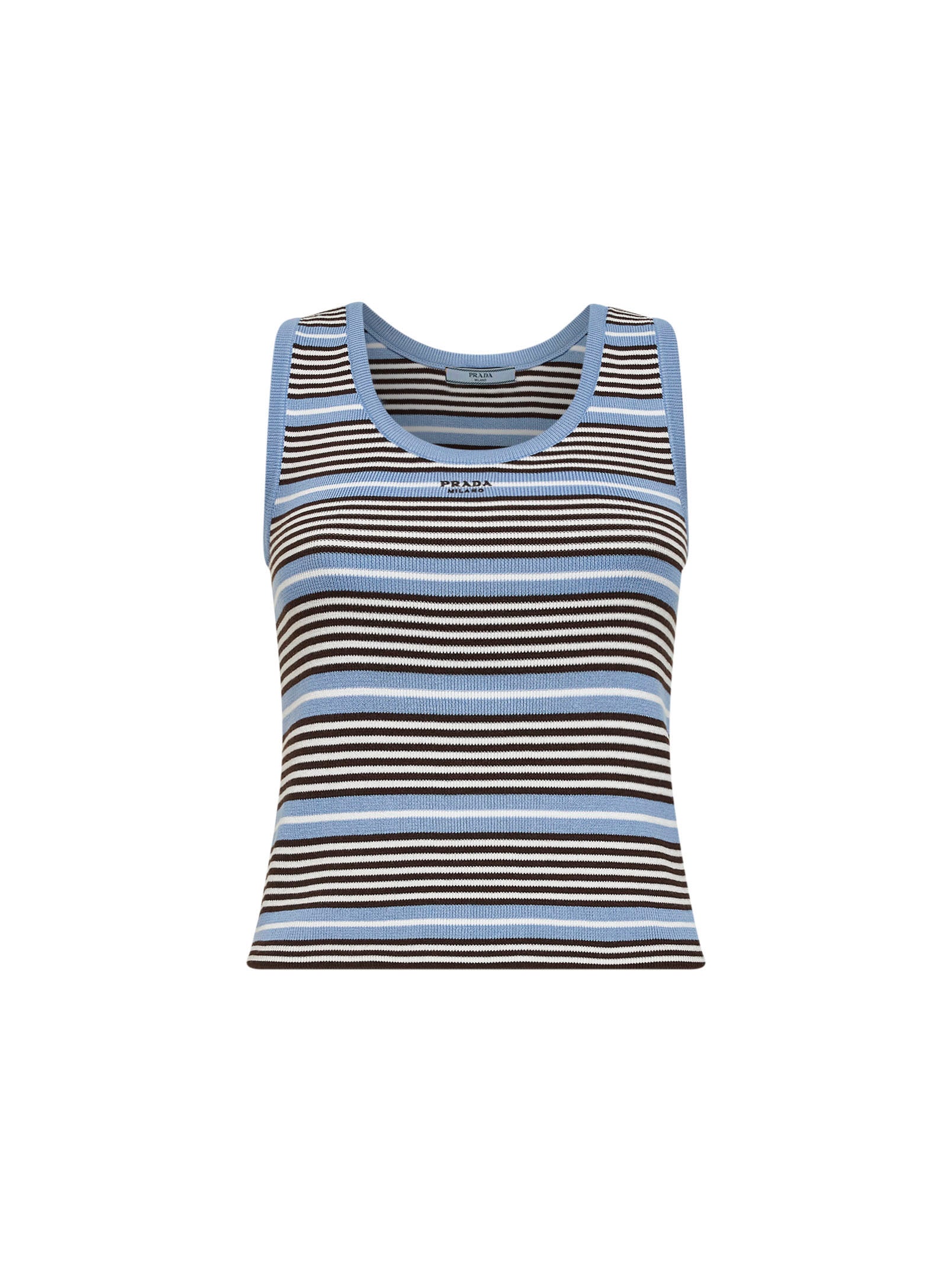 Light blue and white striped ribbed cotton knit tank top