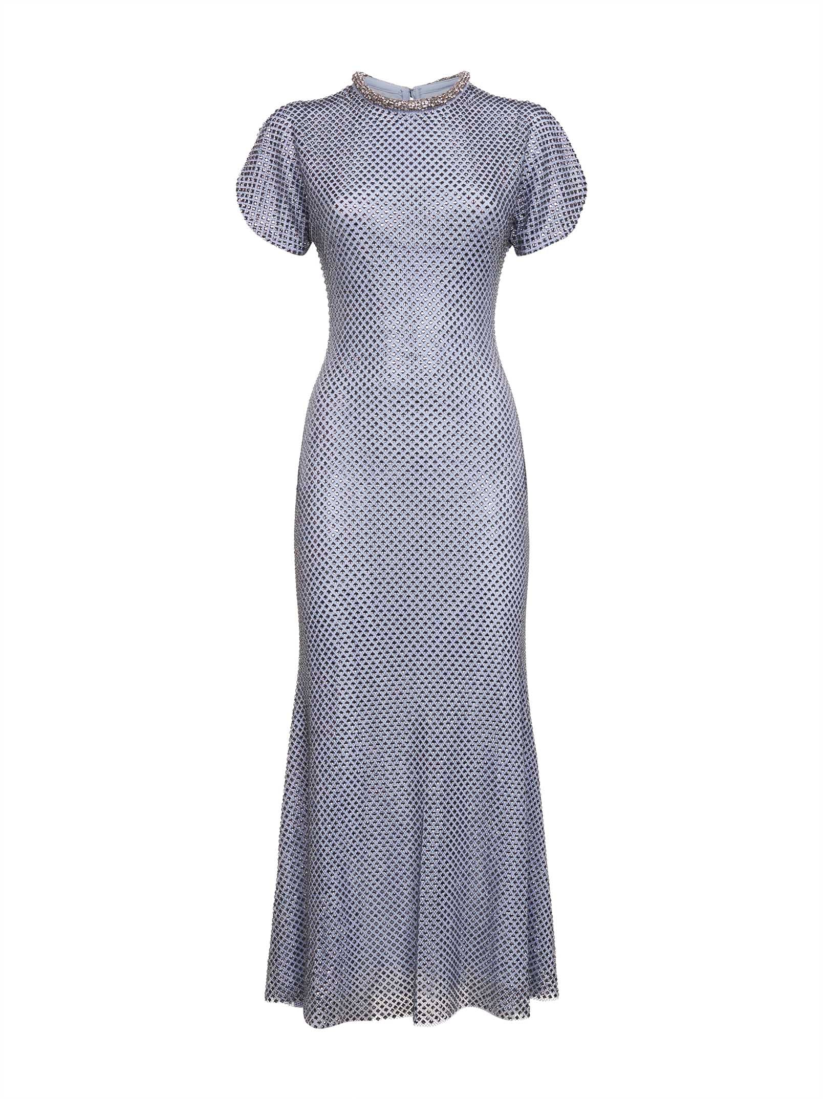 Blue rhinestone mesh midi dress – Daniello.com