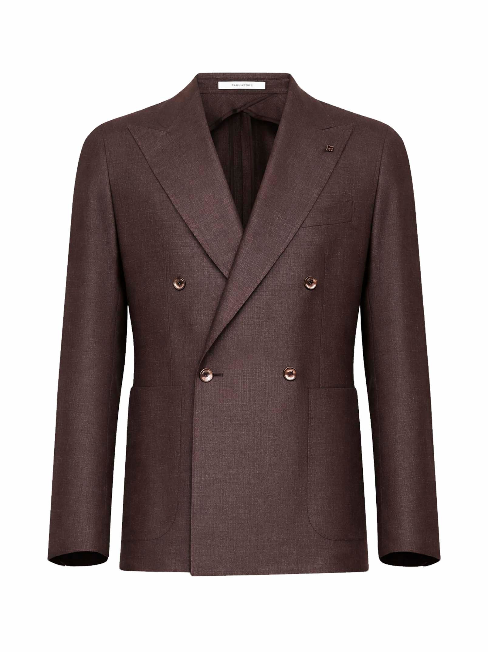 Dark brown silk and wool Montecarlo double-breasted blazer
