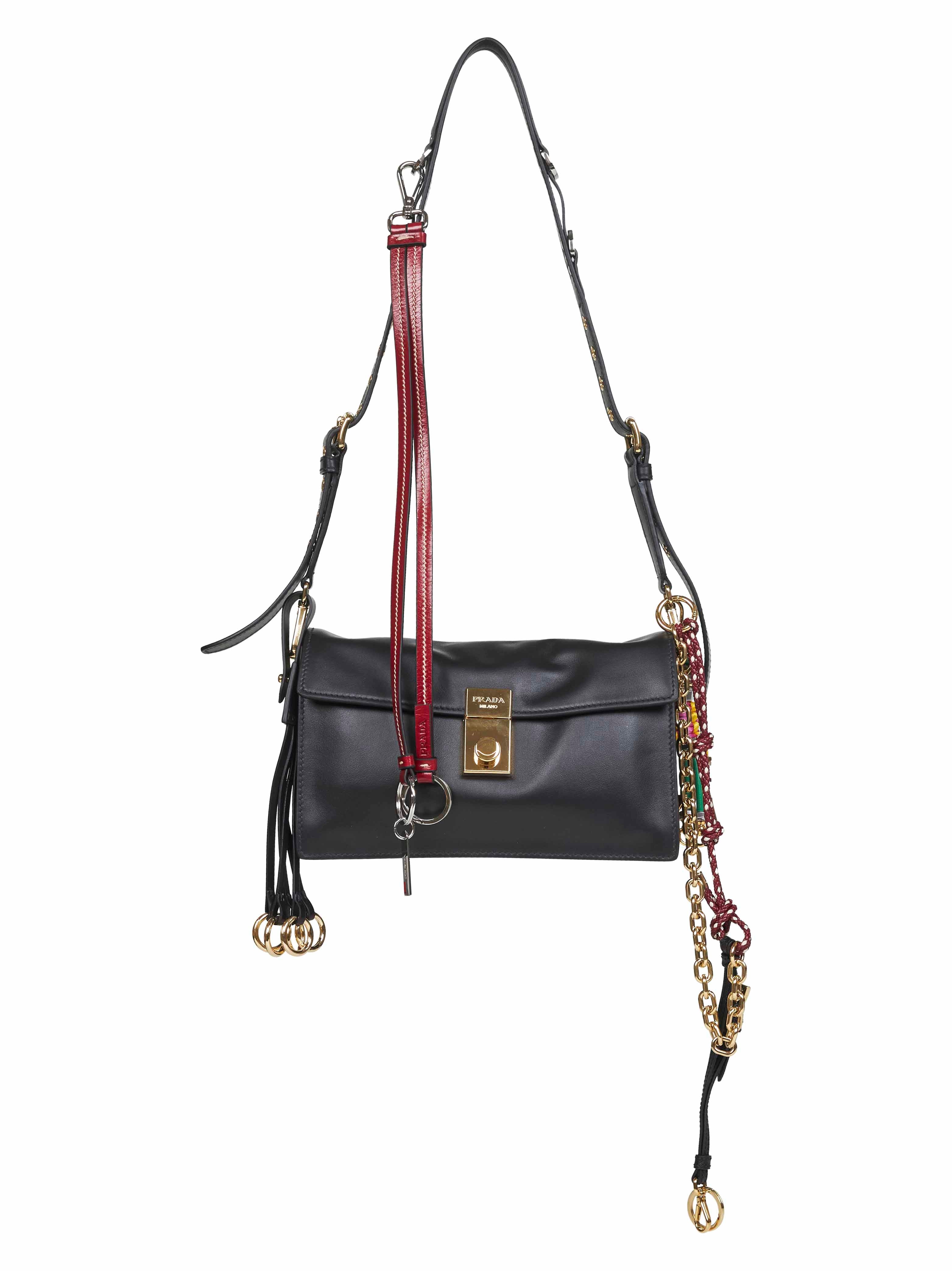 ショルダーバッグ・ポシェット PRADA BLACK LEATHER SMALL PRADA SOFT SOUND SHOULDER BAG Prada Prada Soft Sound Small Leather Shoulder Bag | Black