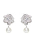 Silver crystal flower pearl earrings