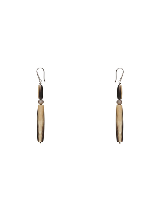 Horn drop earrings with silver bead