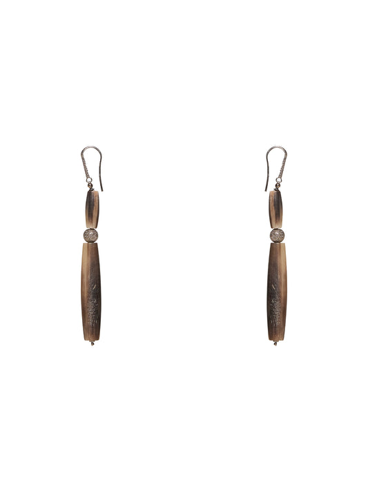 Horn drop earrings with silver bead
