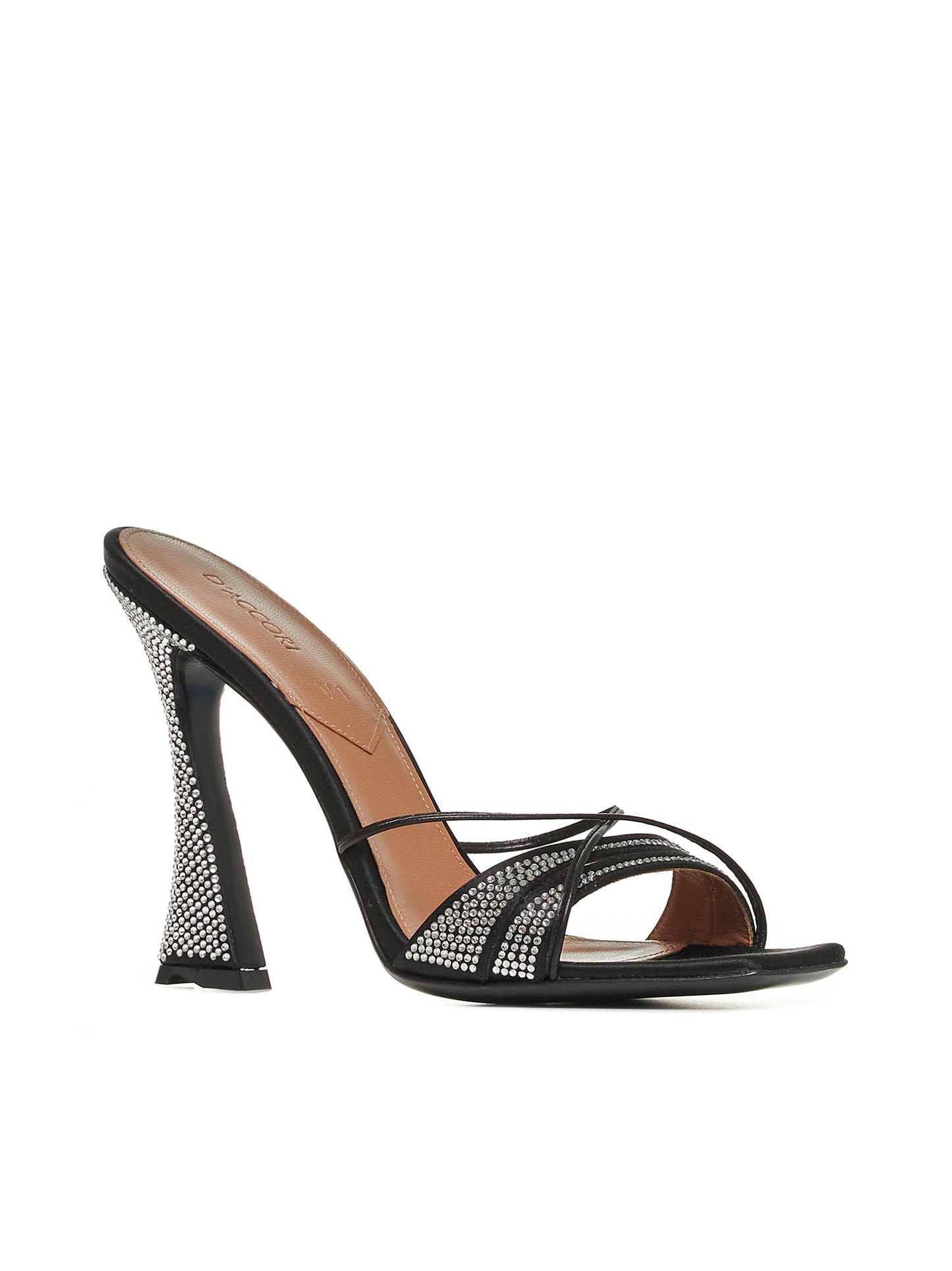 Crystal-embellished black satin Lust mules