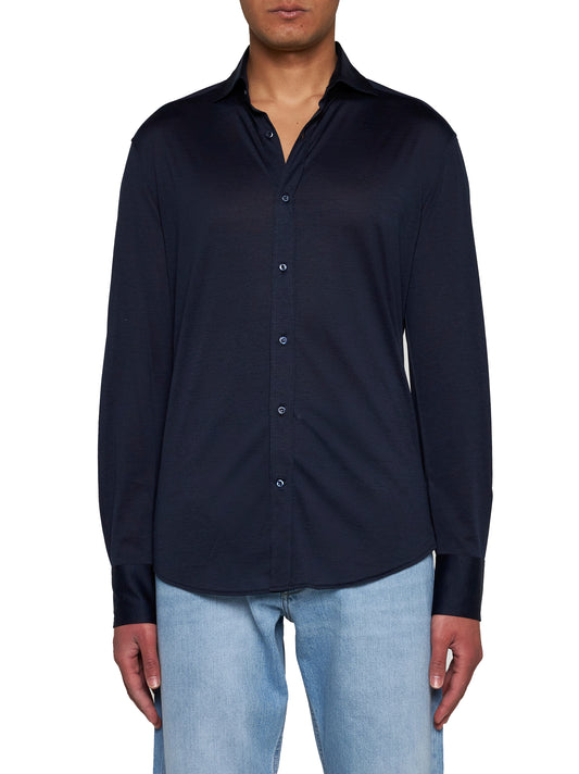 Camicia in jersey di seta e cotone blu