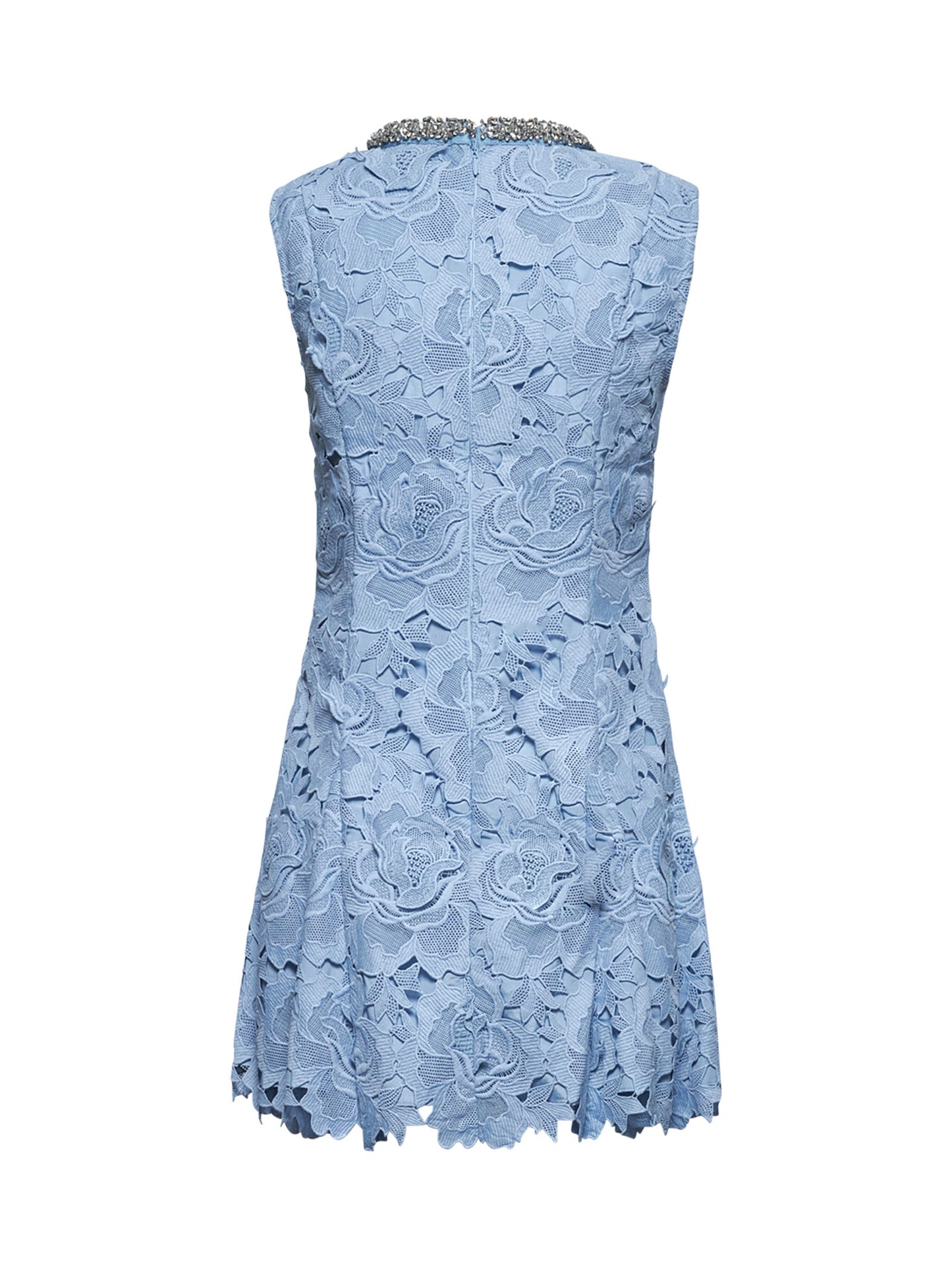 Light blue floral lace embellished mini dress