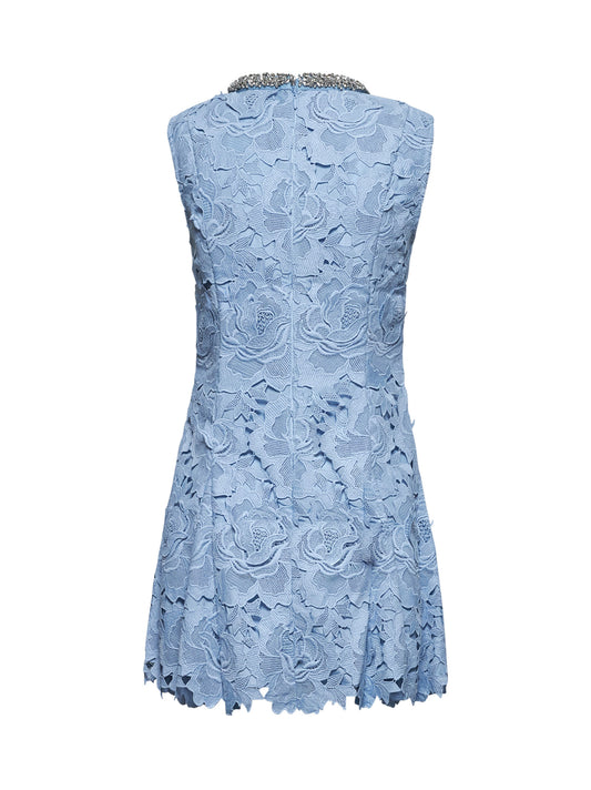 Light blue floral lace embellished mini dress