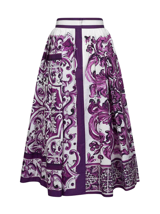 Maiolica mix print poplin pleated skirt
