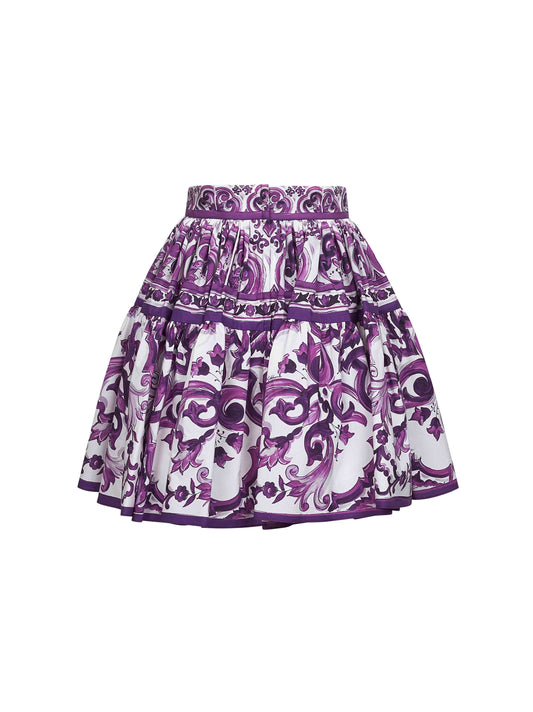 Maiolica print poplin mini skirt