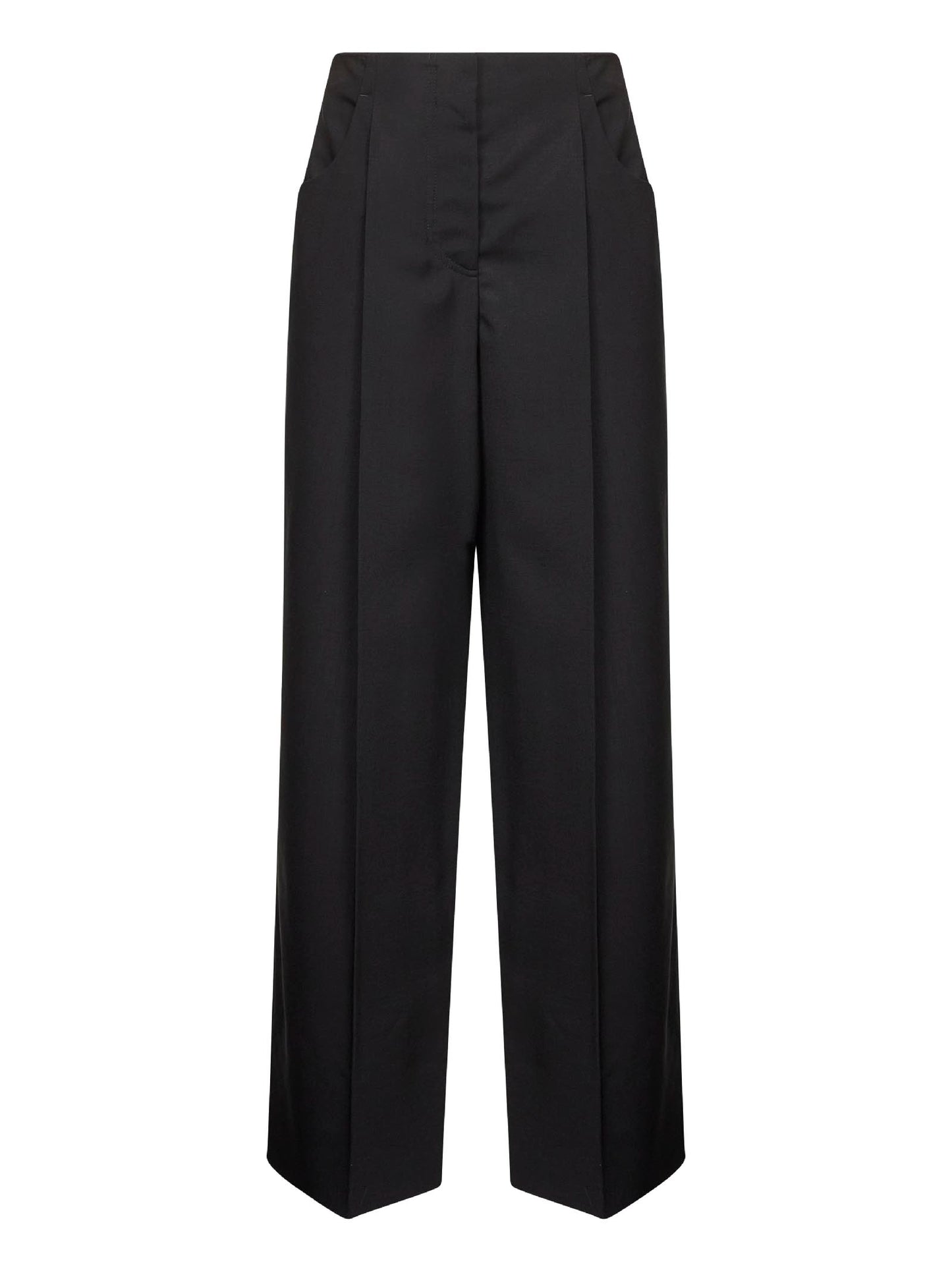 Pantaloni a gamba larga in lana e mohair nero