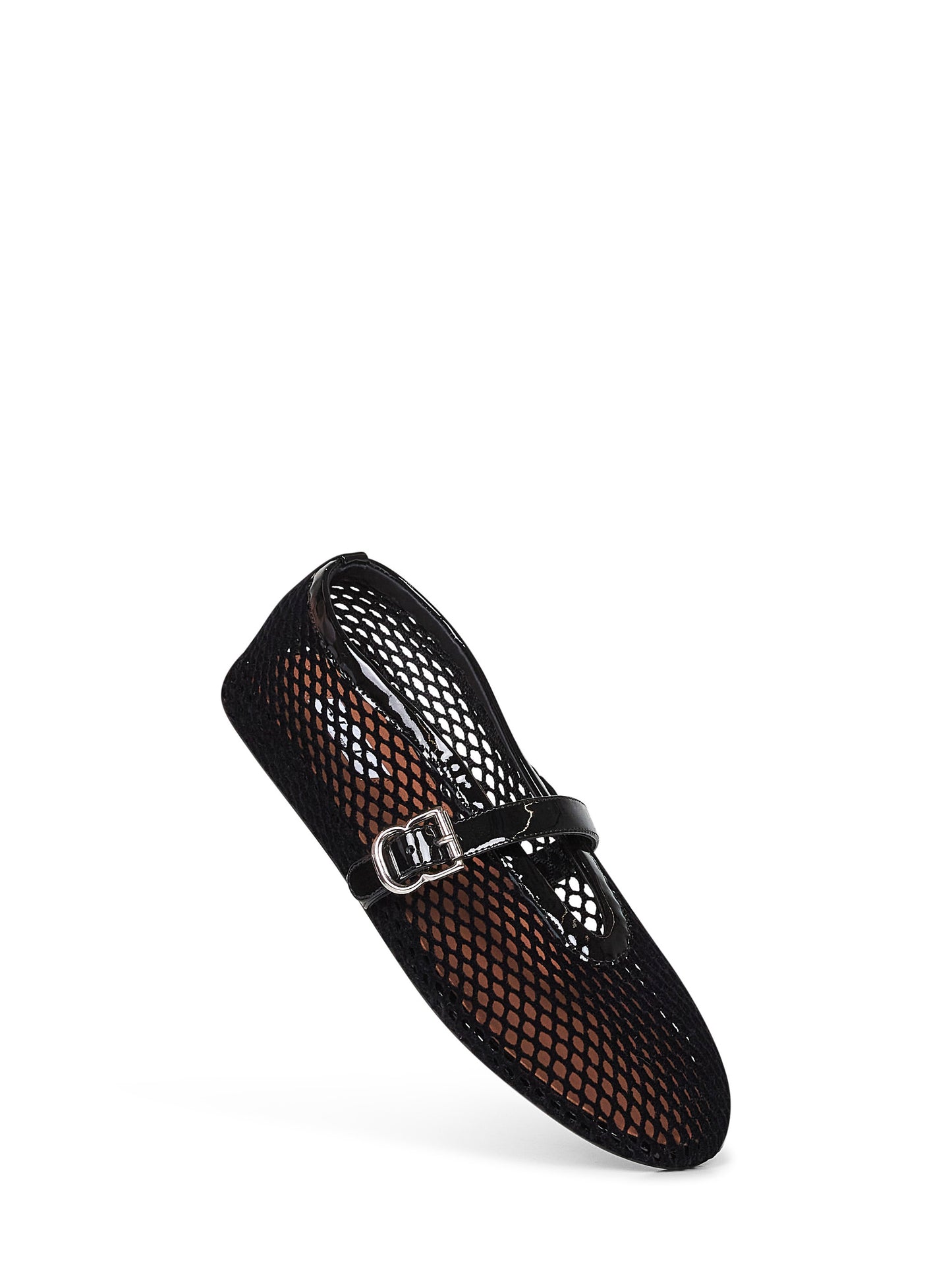 Black velvet-effect fishnet ballet flats