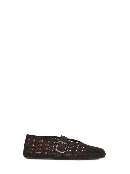 Ballerine flat Vienne in pelle scamosciata marrone<BR/>