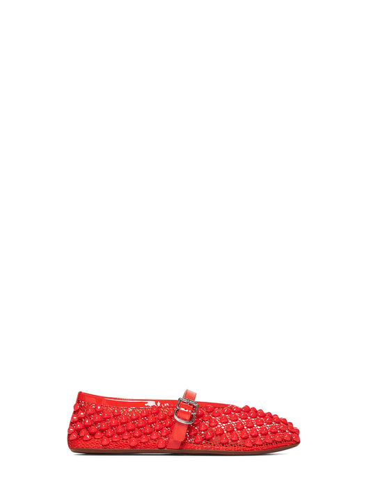 Orange studded mesh ballet flats