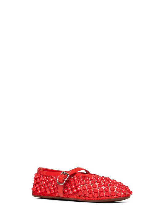 Orange studded mesh ballet flats