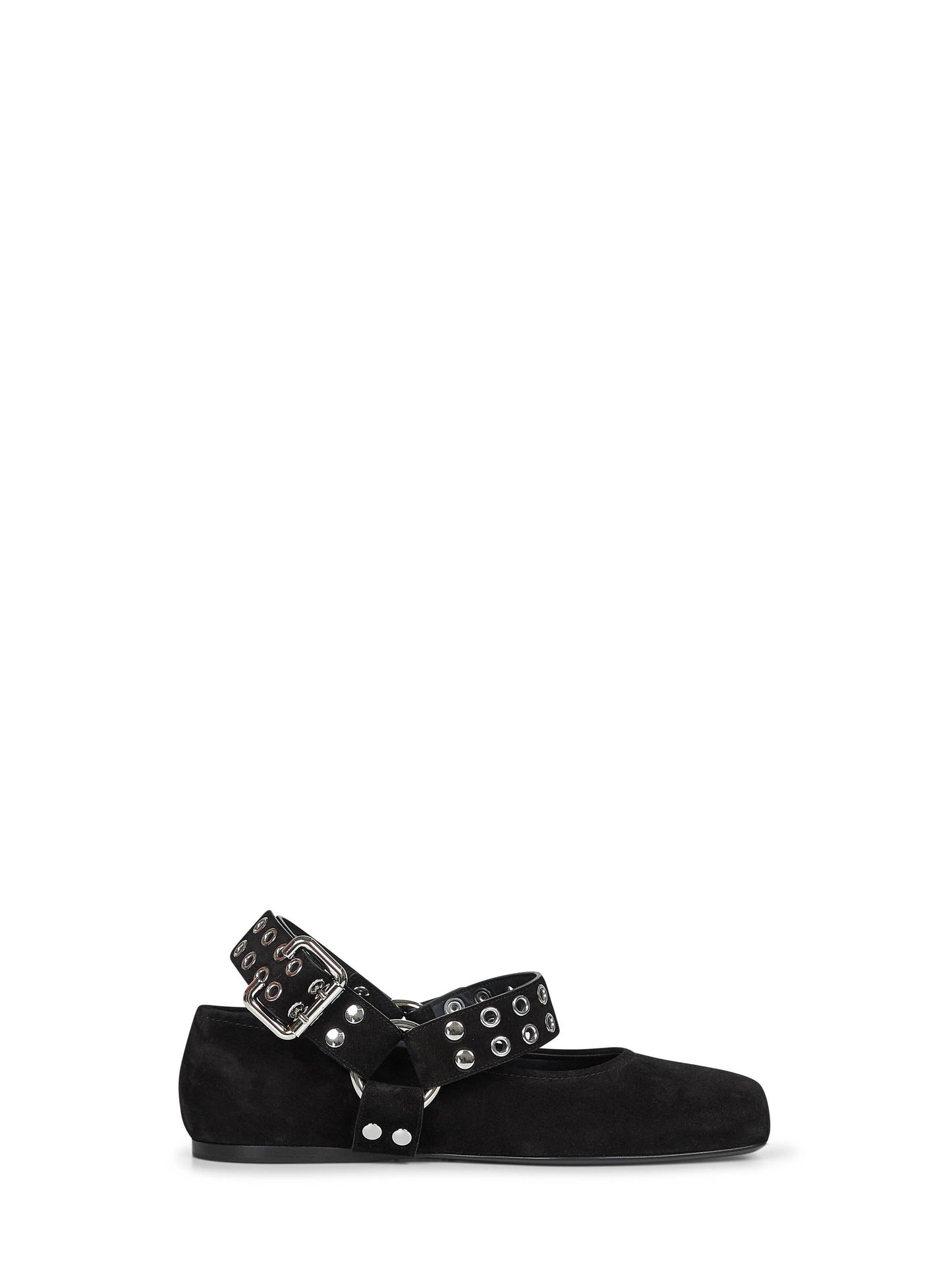 Ballerine Flat Biker in pelle scamosciata nera<BR/>