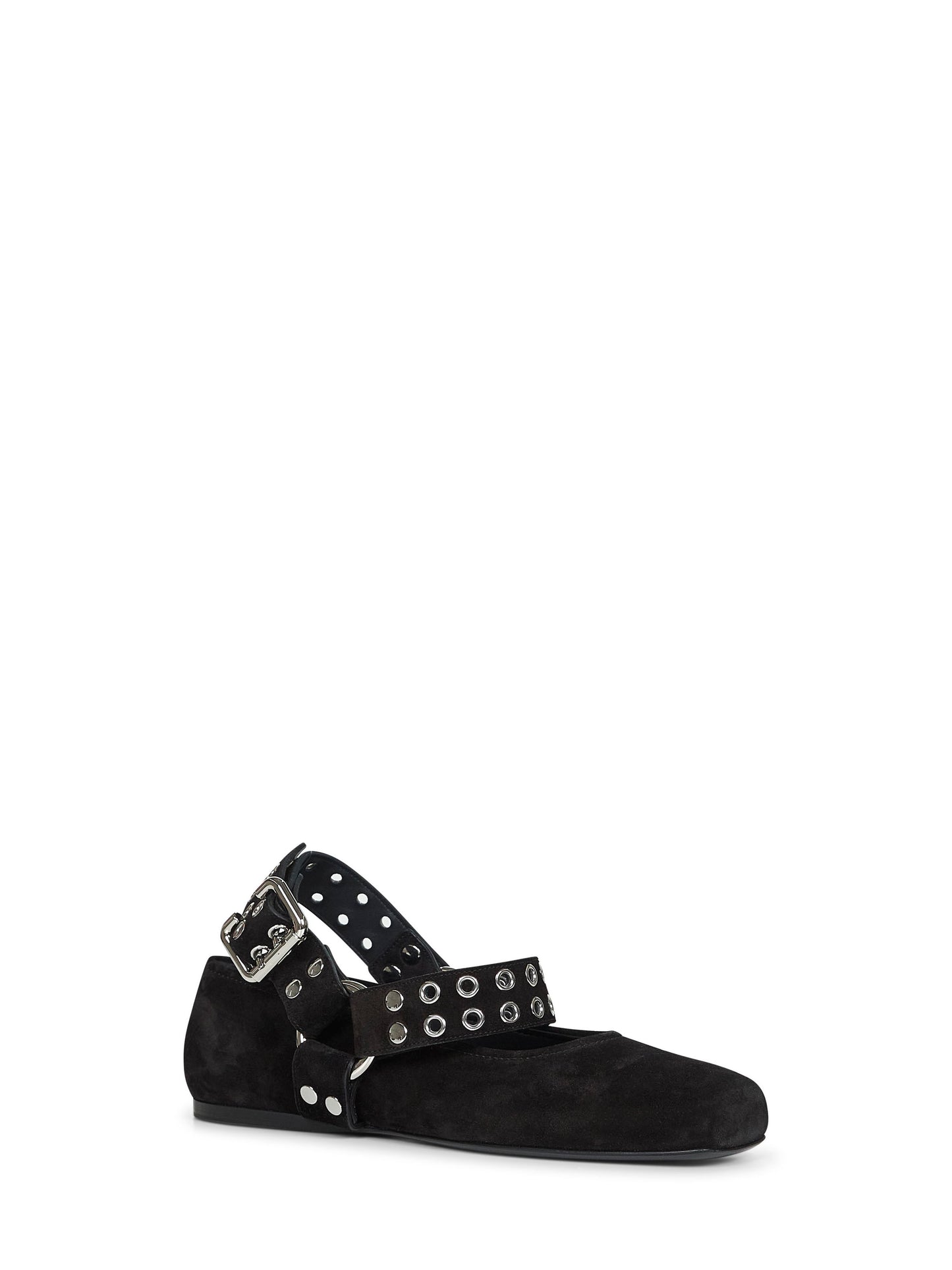 Ballerine Flat Biker in pelle scamosciata nera<BR/>