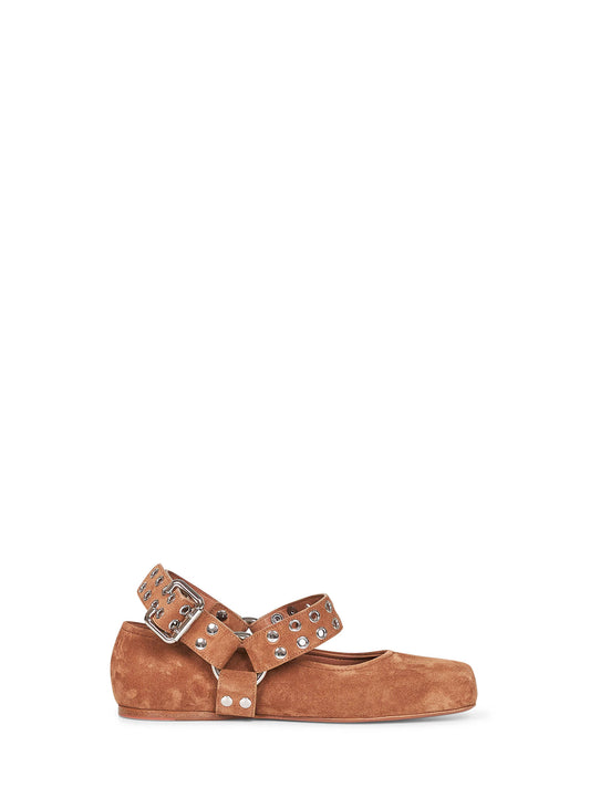 Ballerine Flat Biker in pelle scamosciata marrone