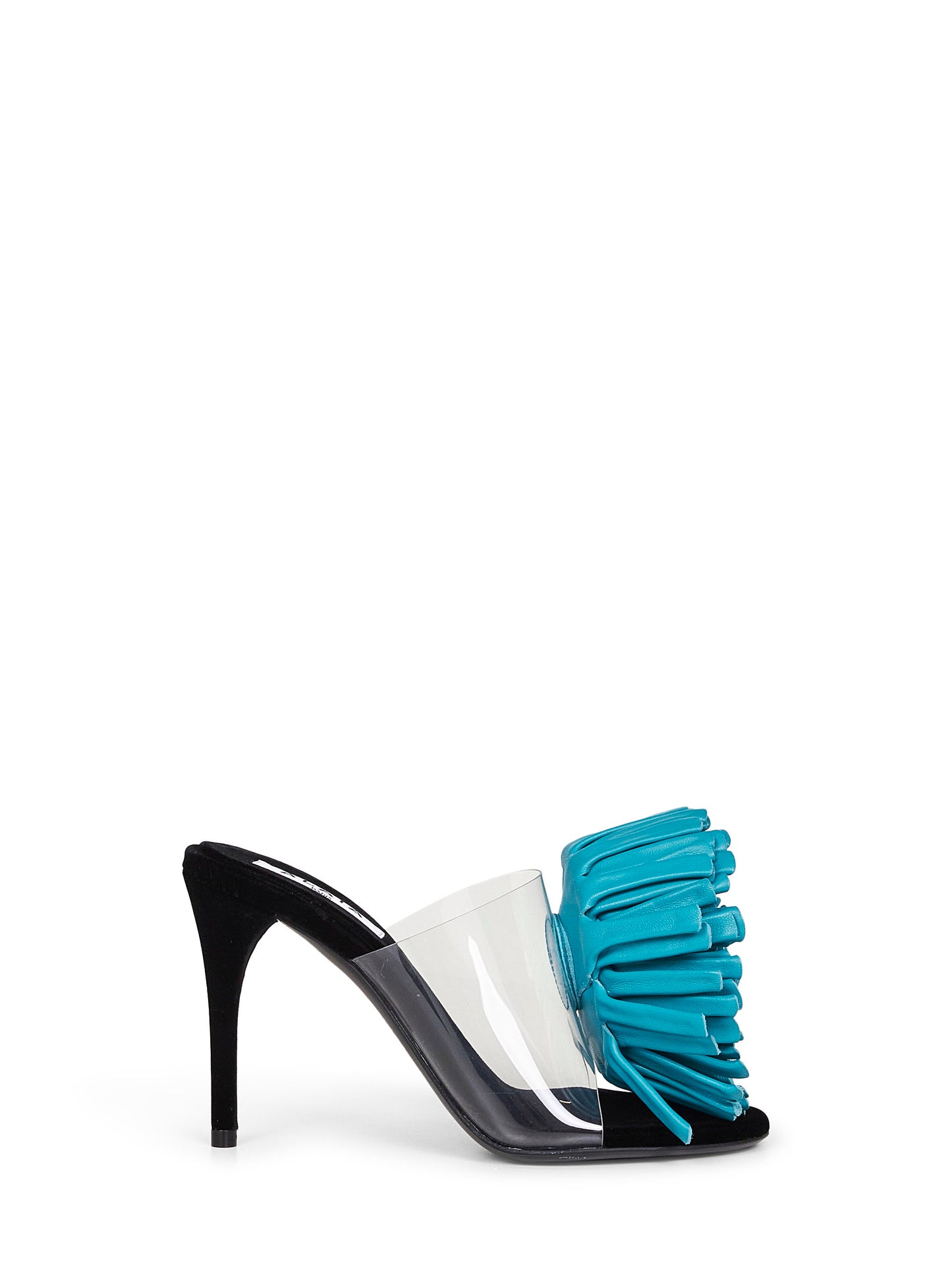 Asymmetric sandals with large 3-D leather flower