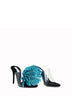 Asymmetric sandals with large 3-D leather flower