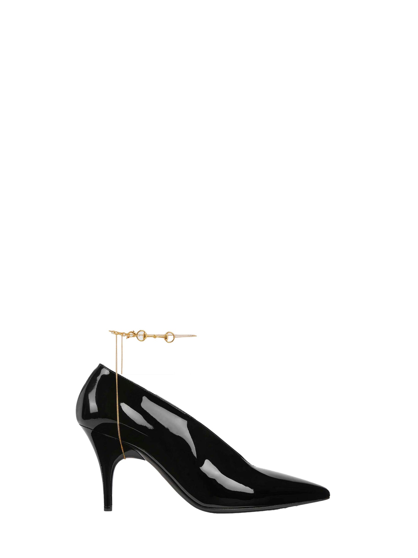 Black patent leather heeled Gucci 97 pumps