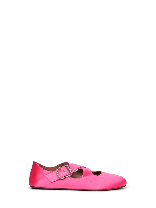 Fuchsia satin Flat criss cross ballet flats