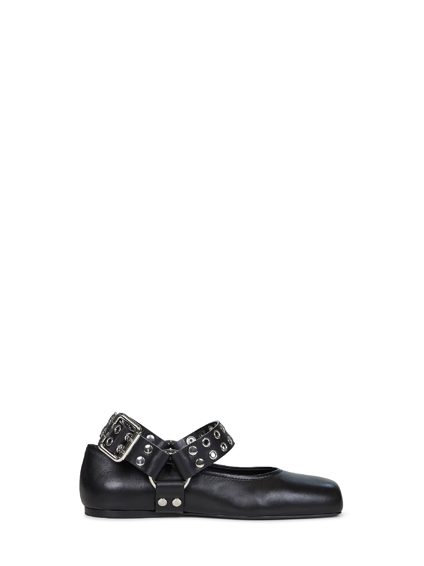 Black leather Flat Biker ballet flats