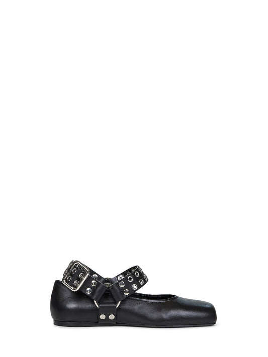 Ballerine Flat Biker in pelle nera