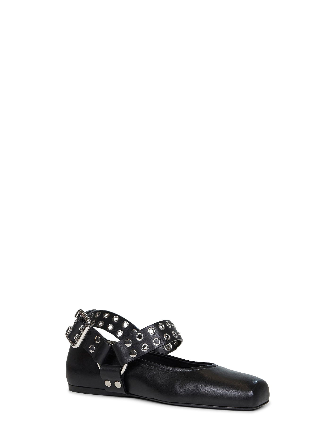 Black leather Flat Biker ballet flats