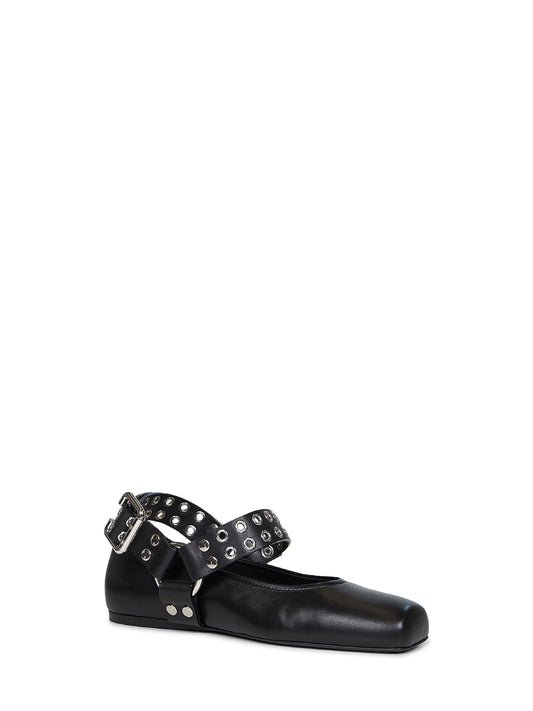 Ballerine Flat Biker in pelle nera