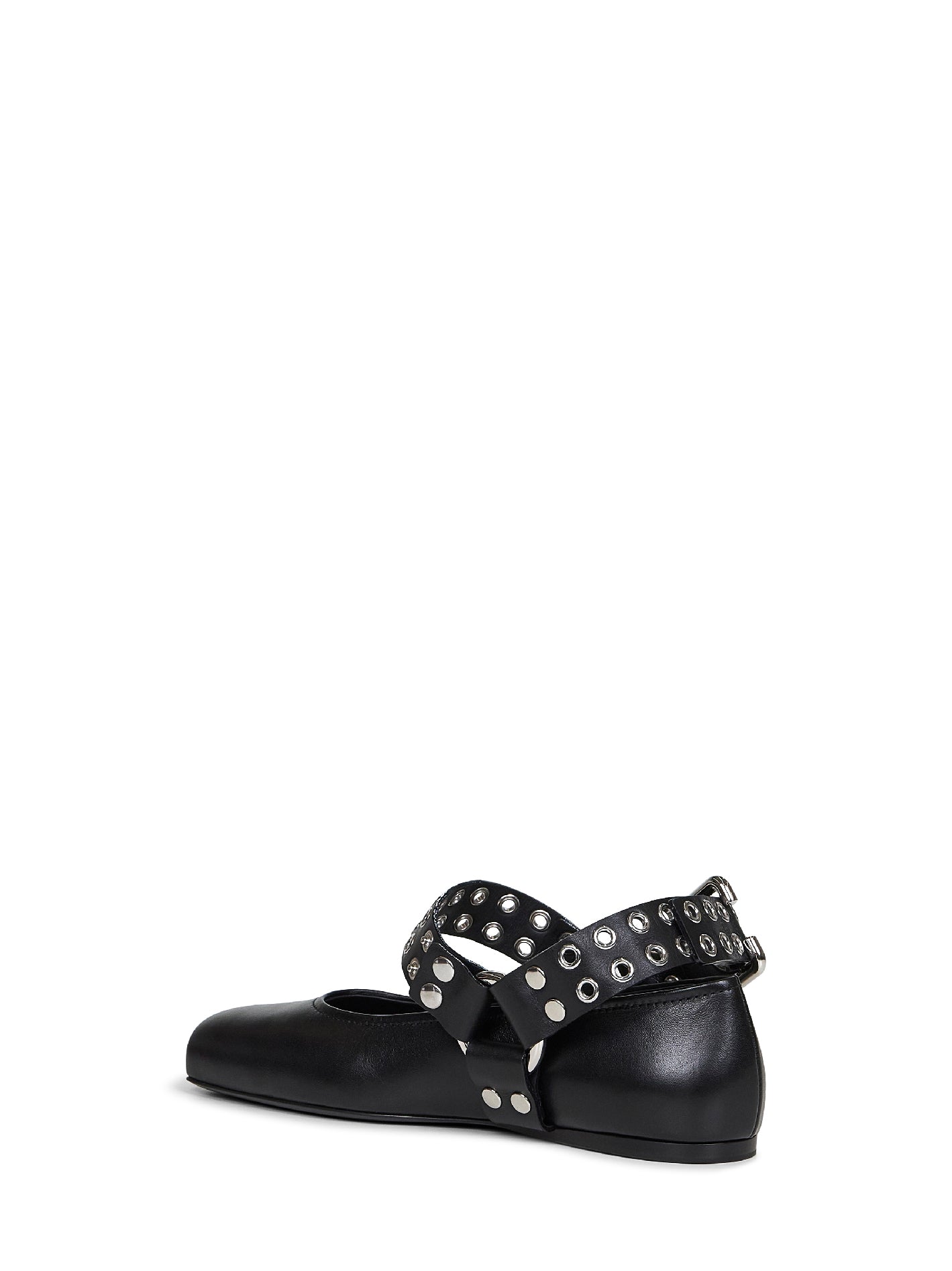 Black leather Flat Biker ballet flats