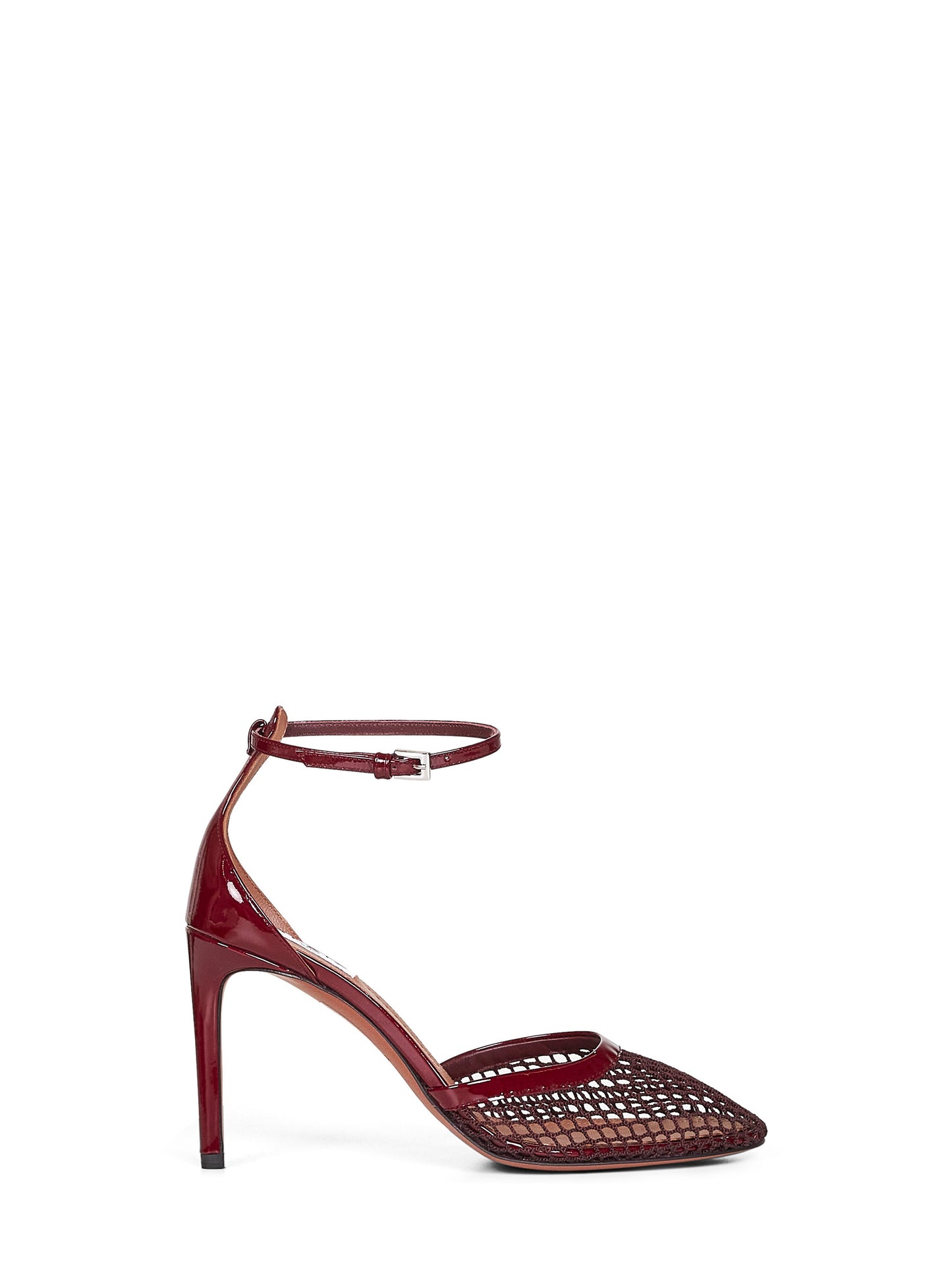 Burgundy fishnet heeled pumps