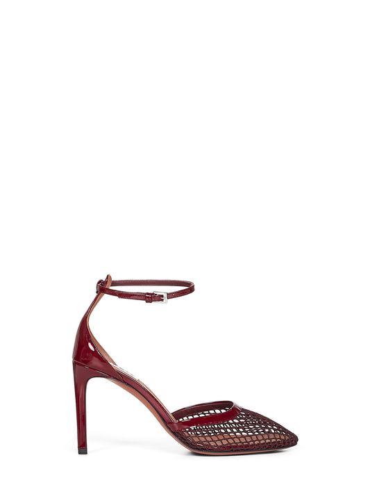 Décolleté con tacco in rete bordeaux<BR/>