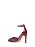 Burgundy fishnet heeled pumps